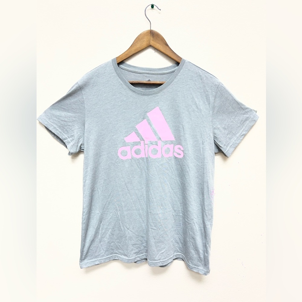 Adidas Gray T-Shirt with Pink Logo